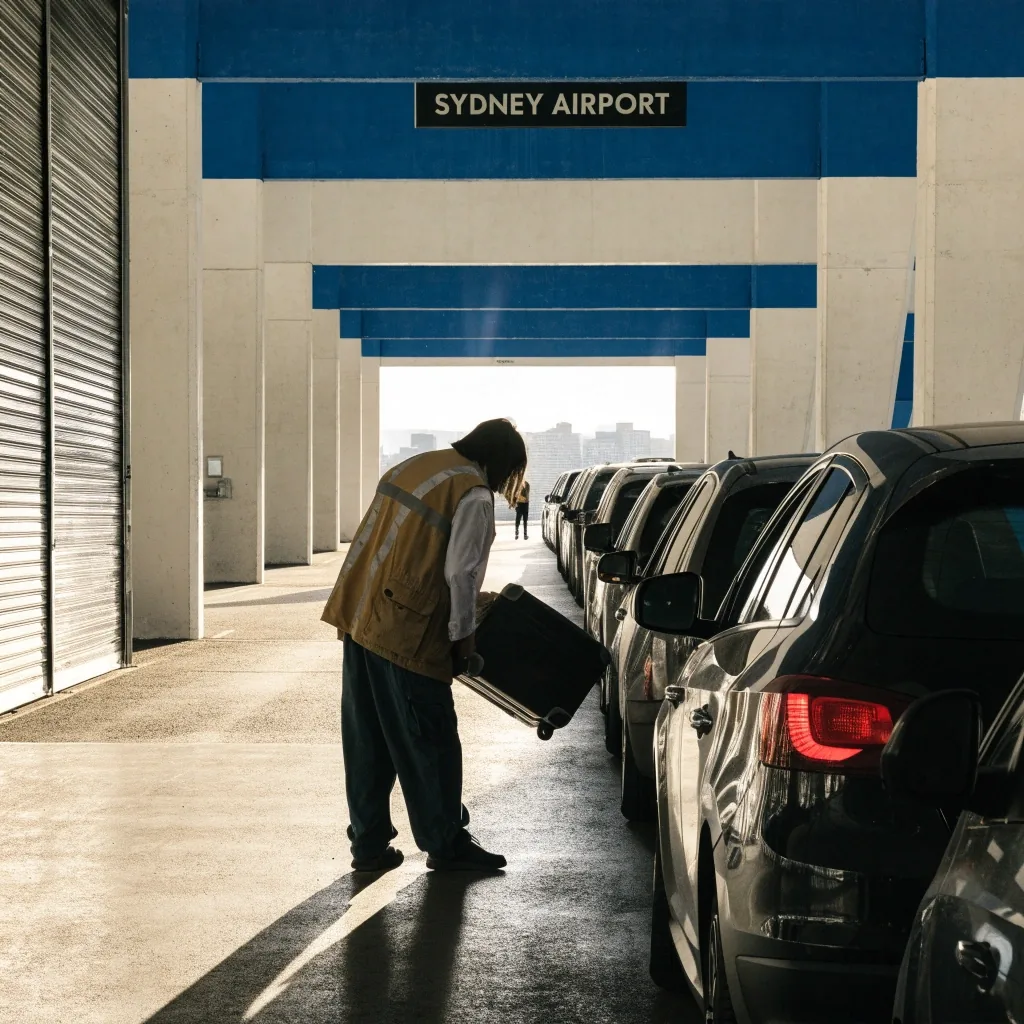 A driver's hands holding a parking confirmation beside a raised entry barrier at night